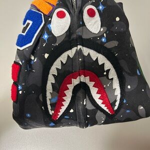 Bape Black Shark Hoodie with Red and Blue Accents